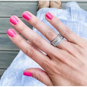 Diamonique Set of 4 Round & Emerald Cut Stack Rings Sterling Silver